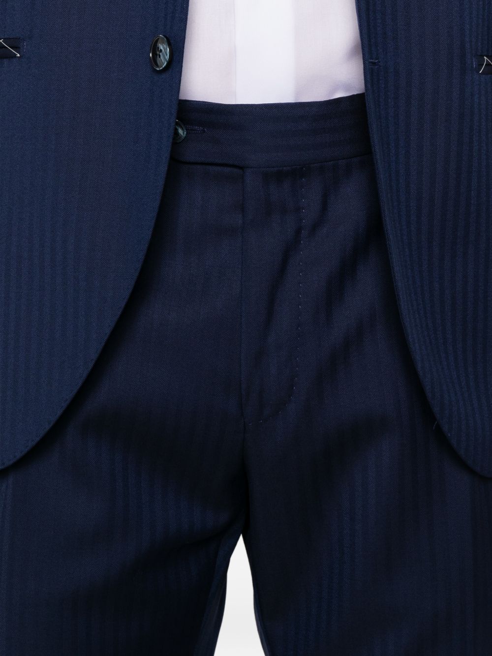 Abito monopetto con motivo spigato in lana blu<BR/> 
