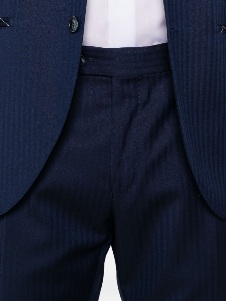 Abito monopetto con motivo spigato in lana blu<BR/> 