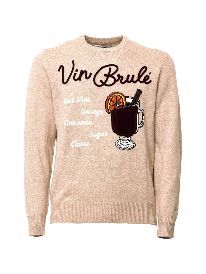 Maglione beige MC2 Saint Barth Heron con ricamo Vin Brulé 