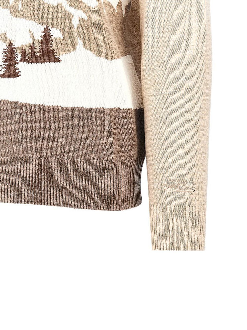Maglione beige MC2 Saint Barth Heron girocollo con intarsio Cortina 