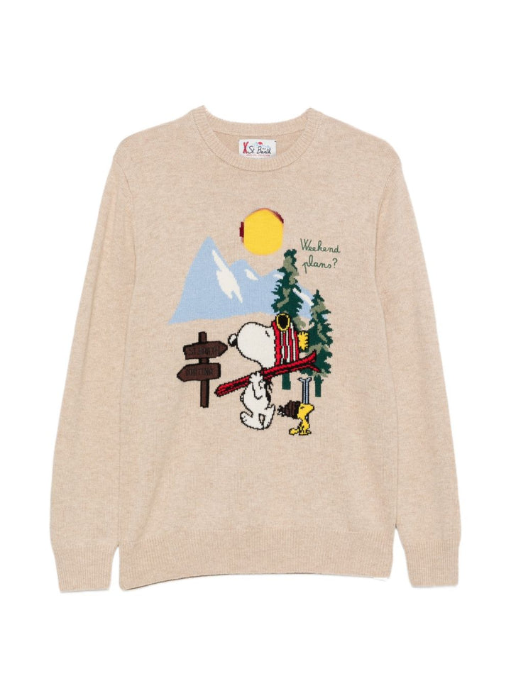 Maglione beige MC2 Saint Barth in lana con intarsio Snoopy 