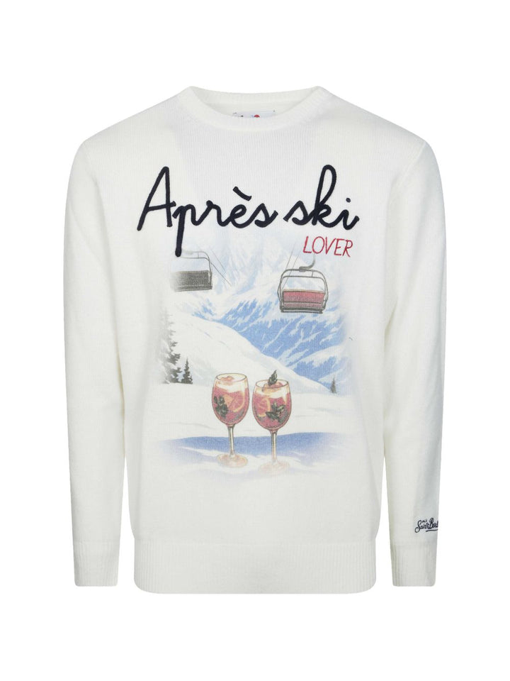 Maglione bianco MC2 Saint Barth Heron con stampa grafica 