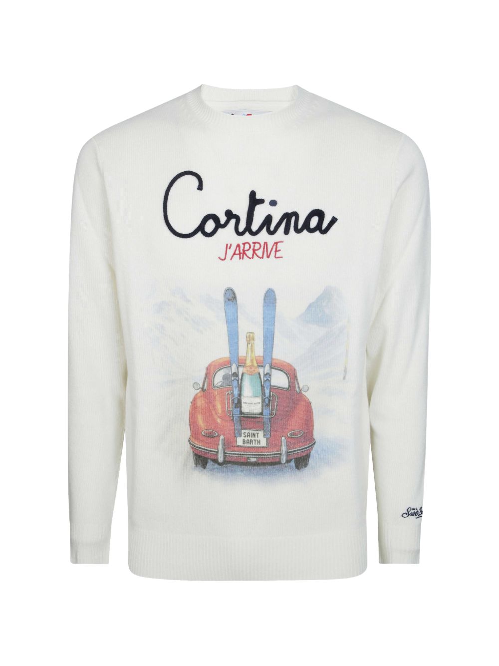 Maglione bianco MC2 Saint Barth con stampa grafica e ricami 