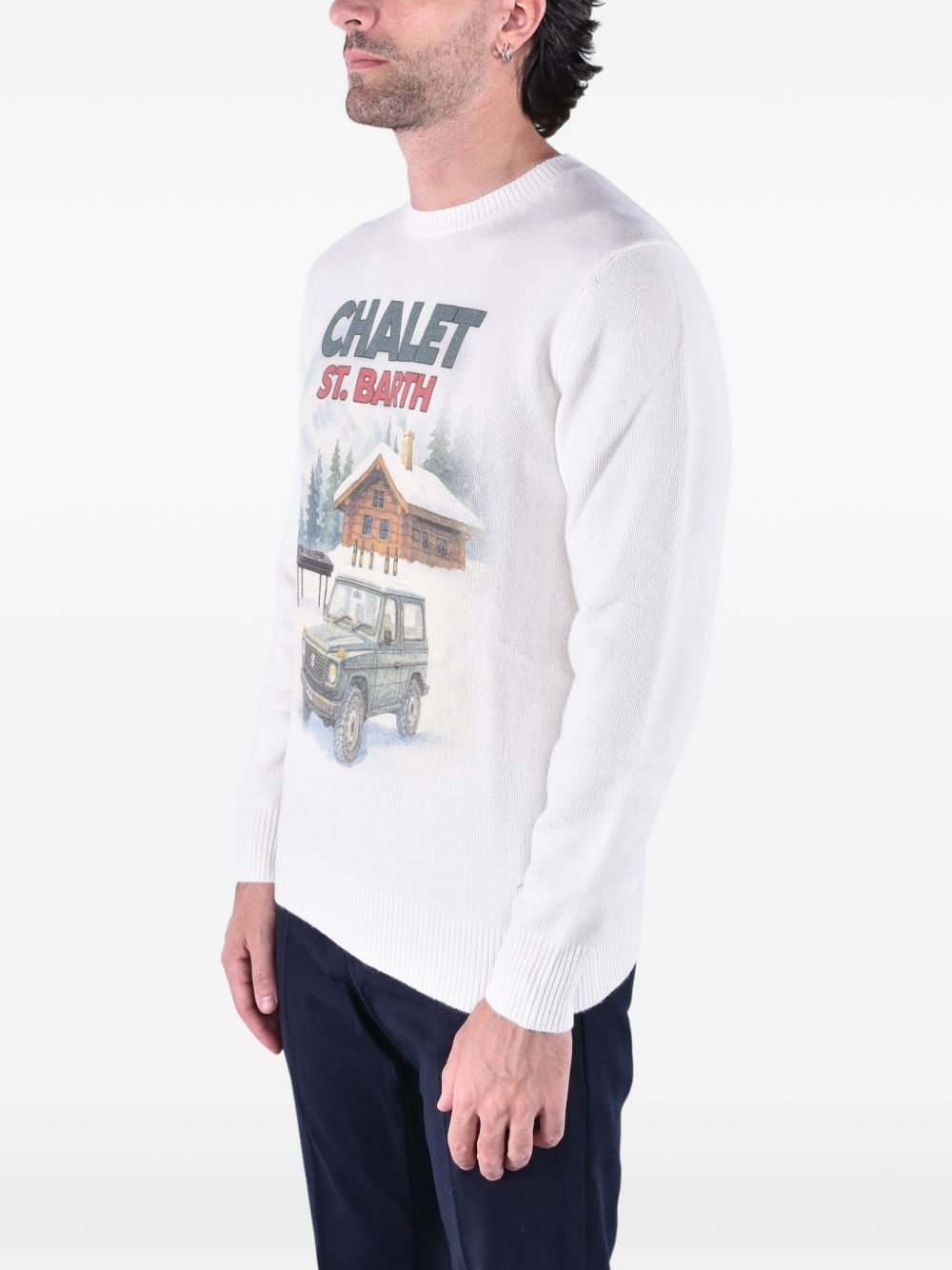 Maglione bianco MC2 Saint Barth girocollo con stampa 
