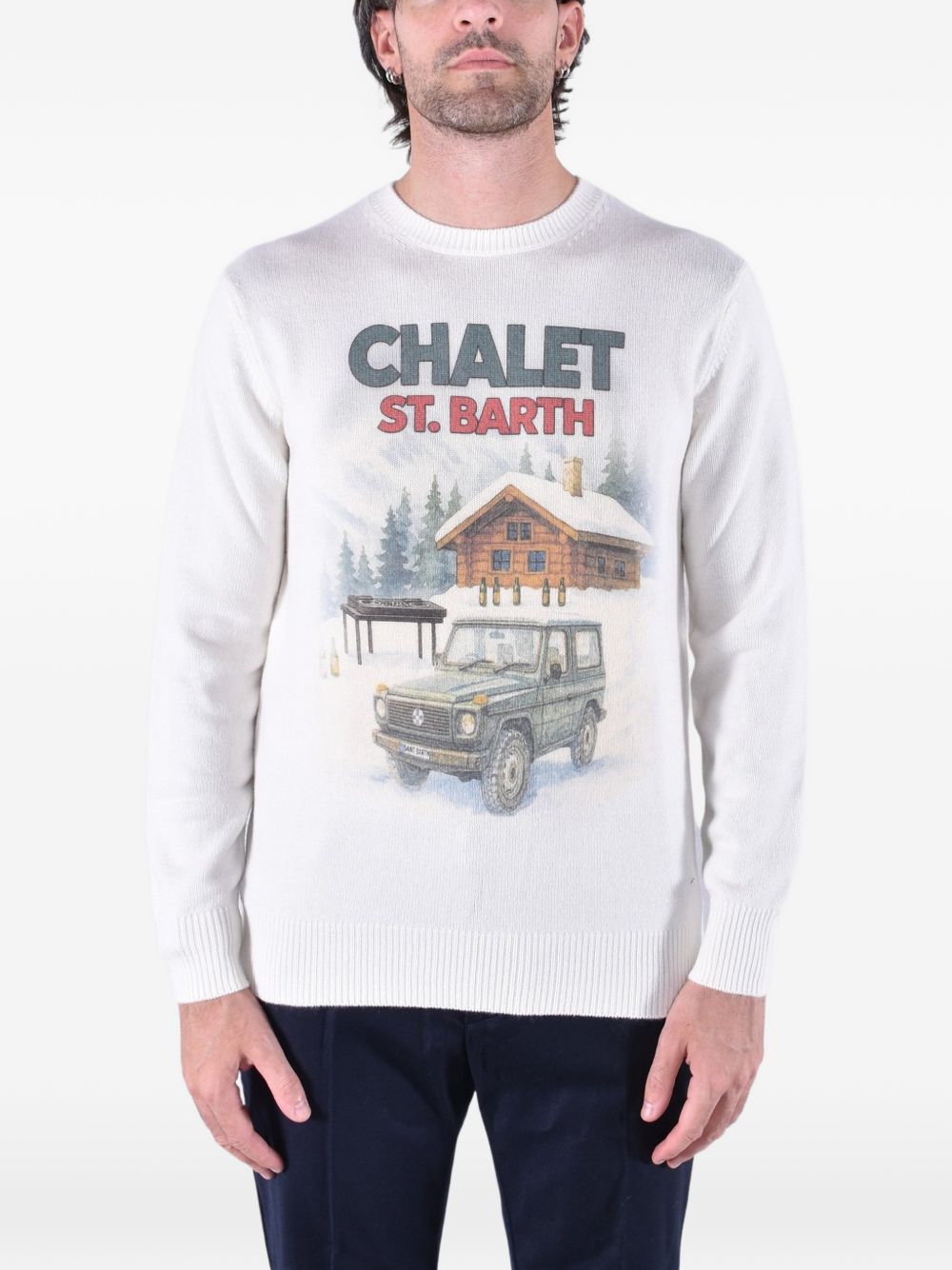 Maglione bianco MC2 Saint Barth girocollo con stampa 