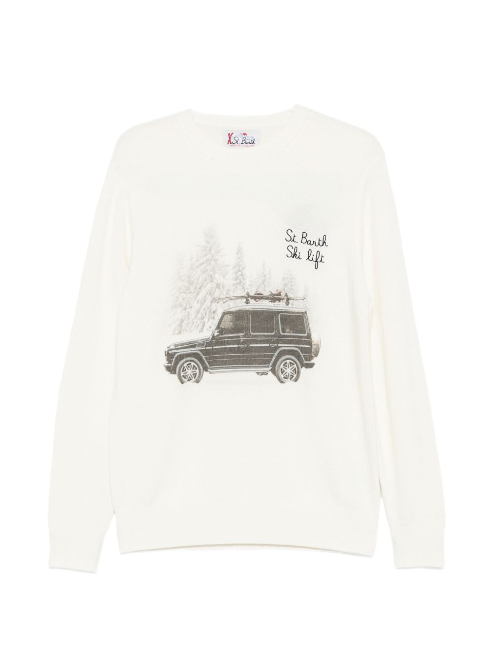 Maglione Girocollo Bianco con Stampa Grafica 
