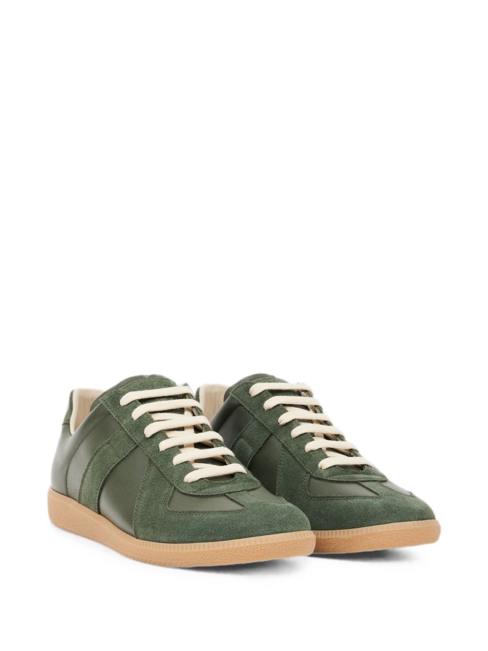 Sneakers Replica verdi foresta in pelle con inserti in pelle scamosciata 