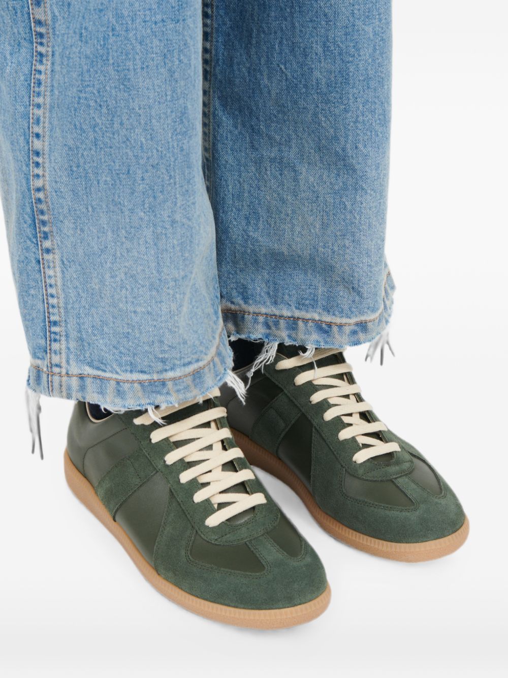 Sneakers Replica verdi foresta in pelle con inserti in pelle scamosciata 