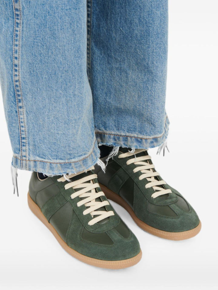 Sneakers Replica verdi foresta in pelle con inserti in pelle scamosciata 