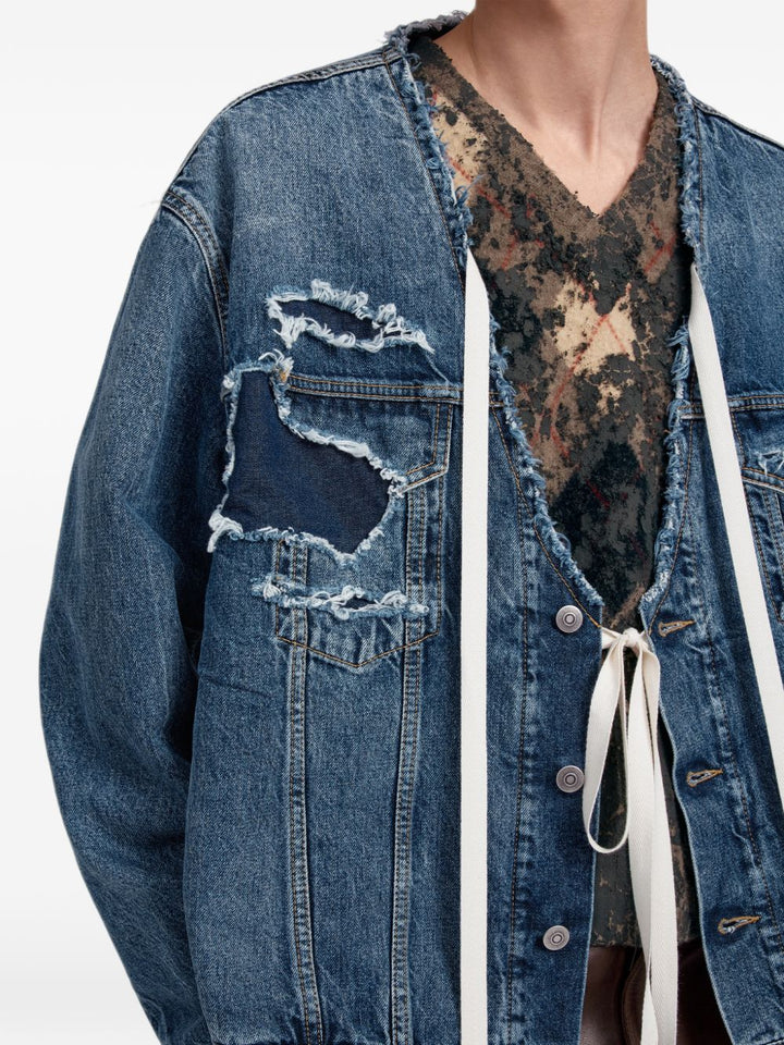Giacca blu in cotone con effetto vissuto 