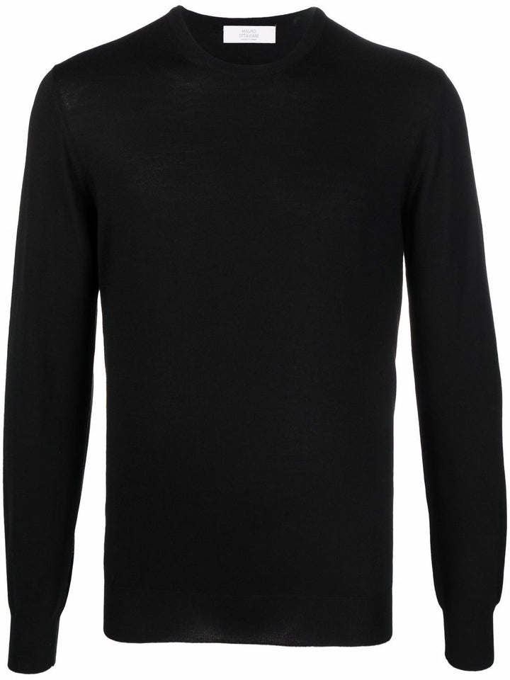 Maglione nero girocollo in lana merino 