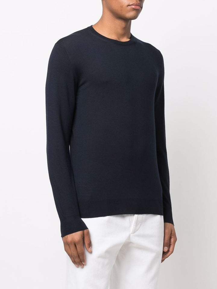 Maglione blu girocollo in lana merino 
