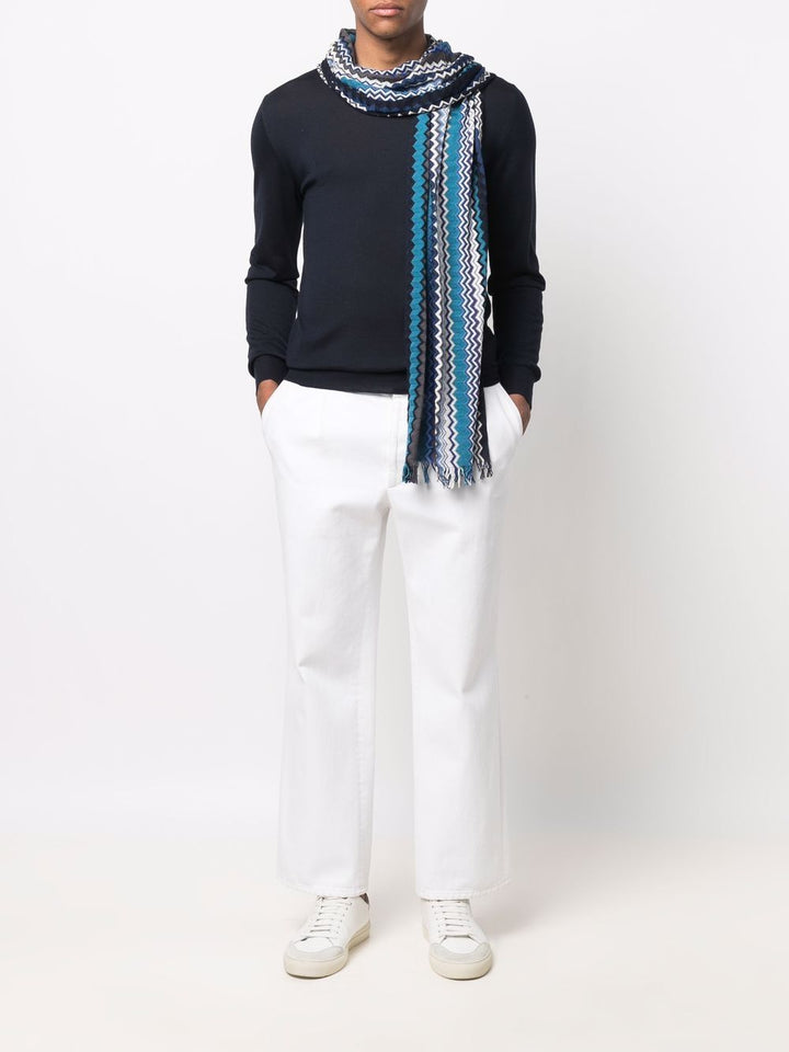 Maglione blu girocollo in lana merino 