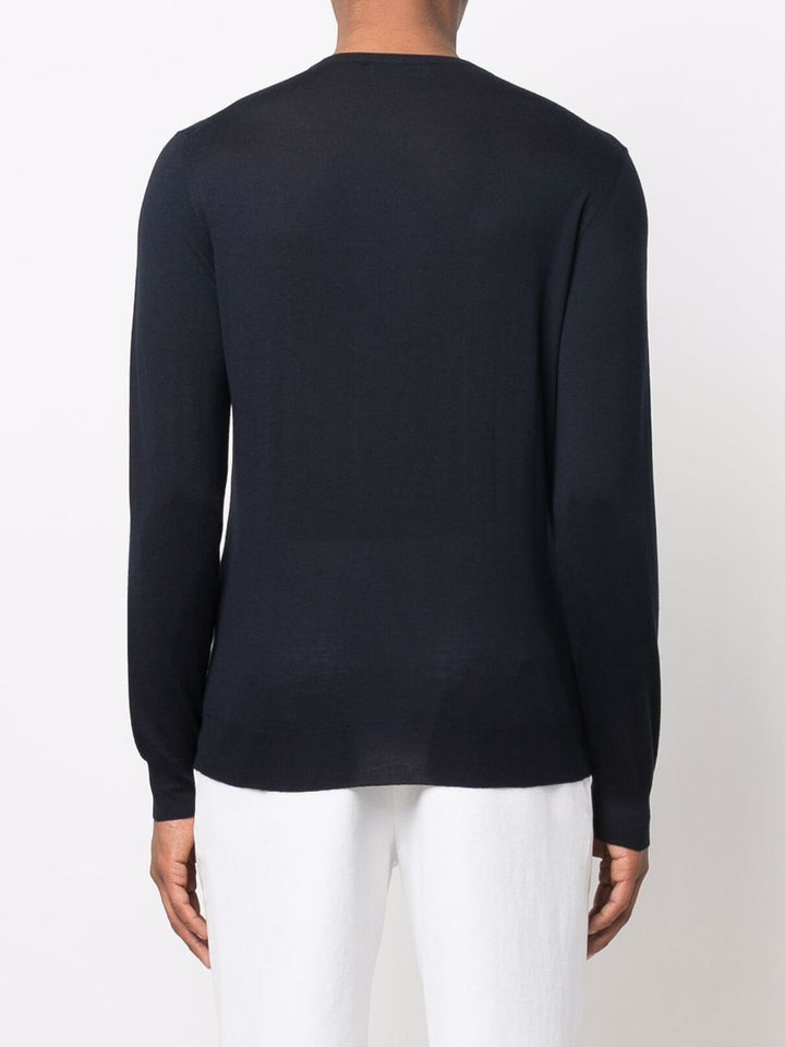 Maglione blu girocollo in lana merino 
