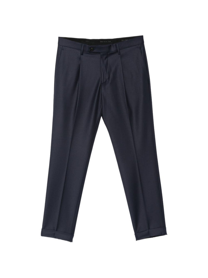 Pantaloni blu navy Frederick con pieghe e risvolto 