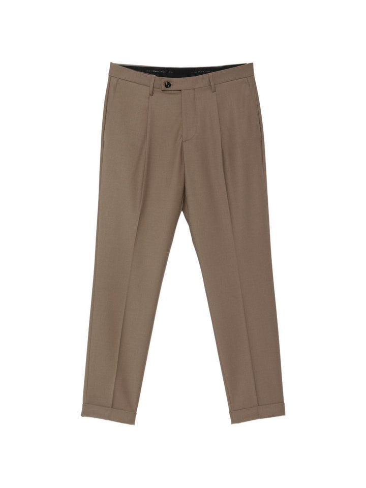 Pantaloni nocciola Frederick con pieghe e risvolto 