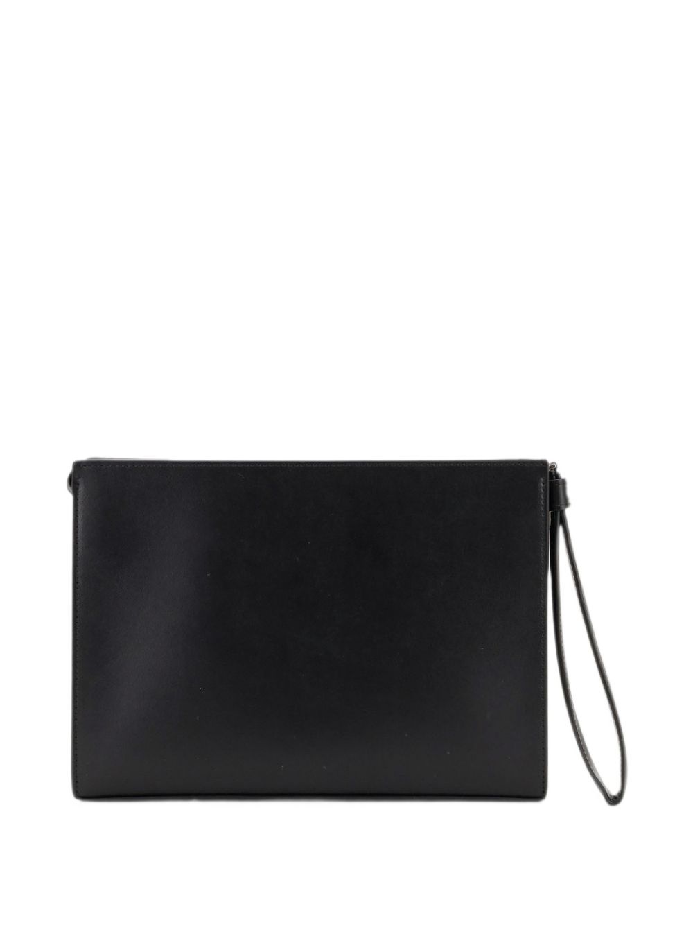 Pochette nera in pelle di vitello con placca logo 