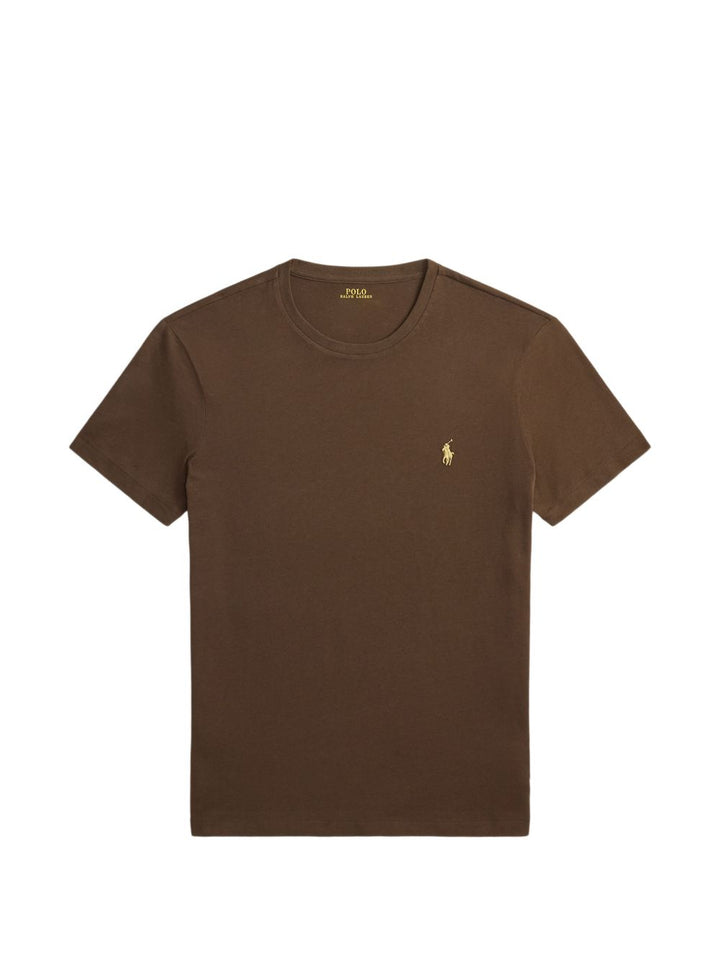T-shirt marrone noce moscata con logo ricamato 