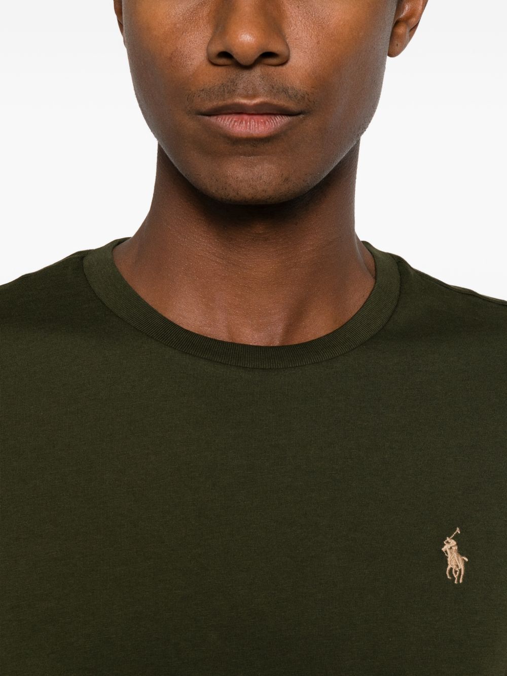 T-shirt con logo ricamato in cotone verde scuro 