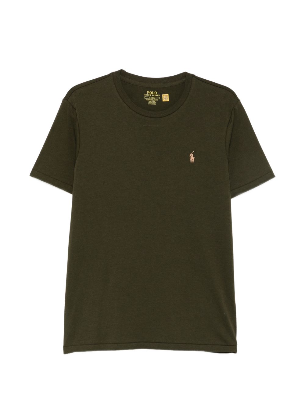 T-shirt con logo ricamato in cotone verde scuro 