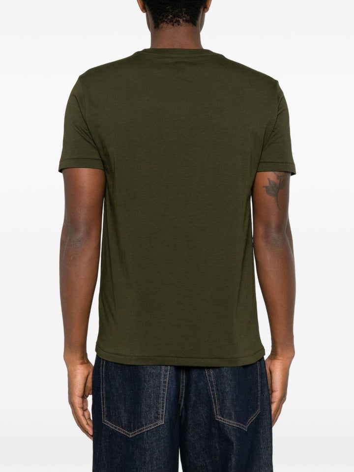 T-shirt con logo ricamato in cotone verde scuro 