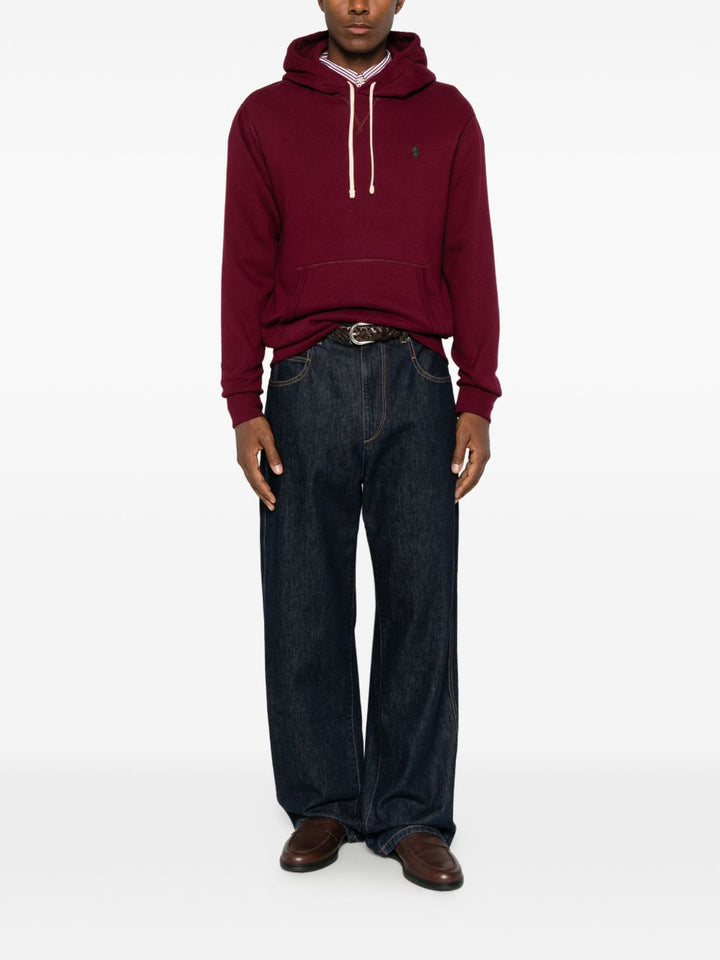 Felpa con cappuccio e logo ricamato bordeaux<BR/> 