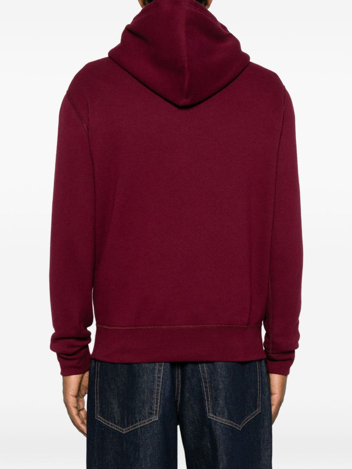 Felpa con cappuccio e logo ricamato bordeaux<BR/> 