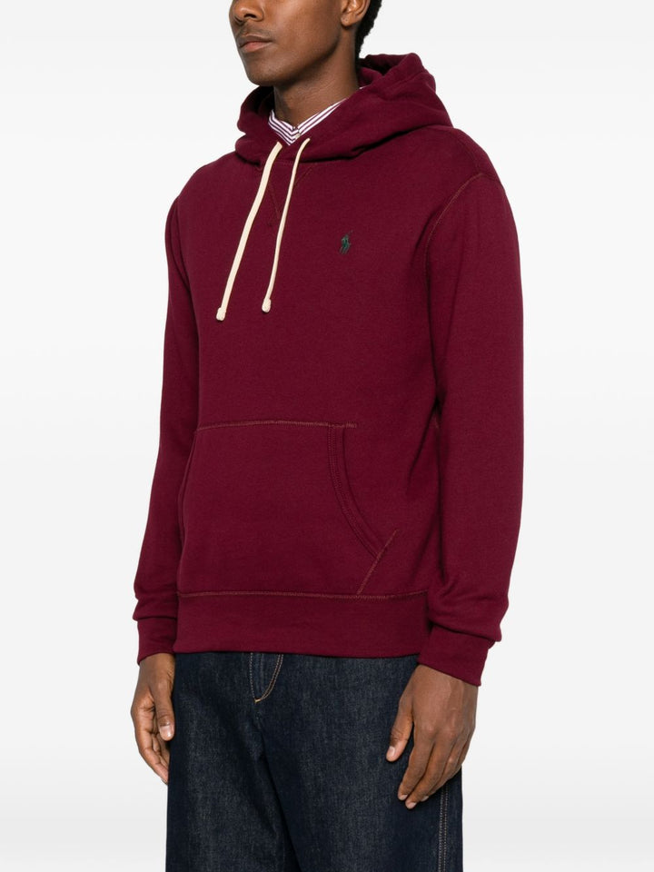 Felpa con cappuccio e logo ricamato bordeaux<BR/> 