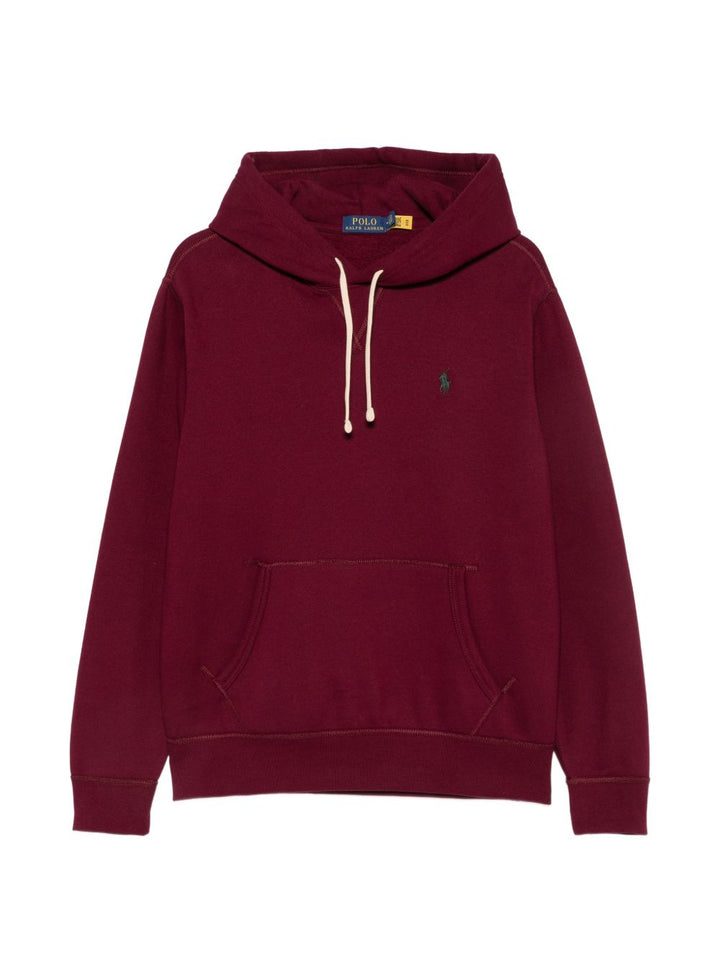 Felpa con cappuccio e logo ricamato bordeaux<BR/> 