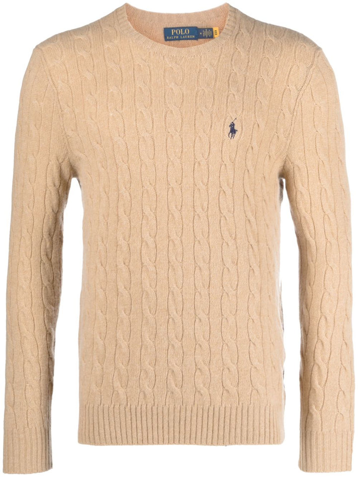 Maglione grigio a trecce con ricamo 