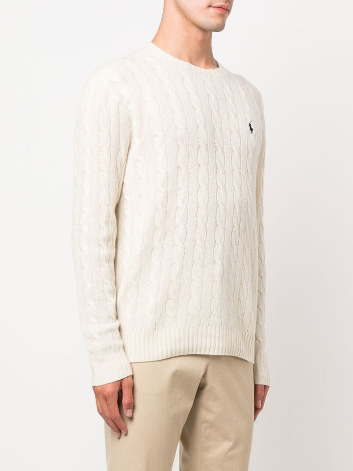 Maglione avorio a trecce con ricamo 