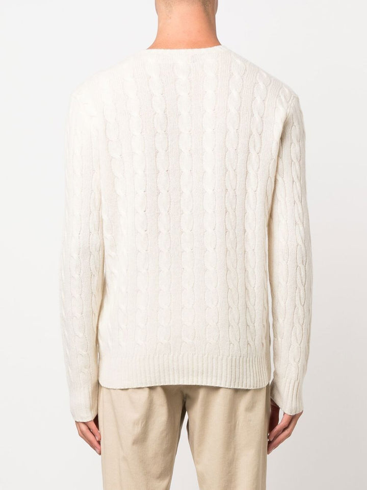 Maglione avorio a trecce con ricamo 