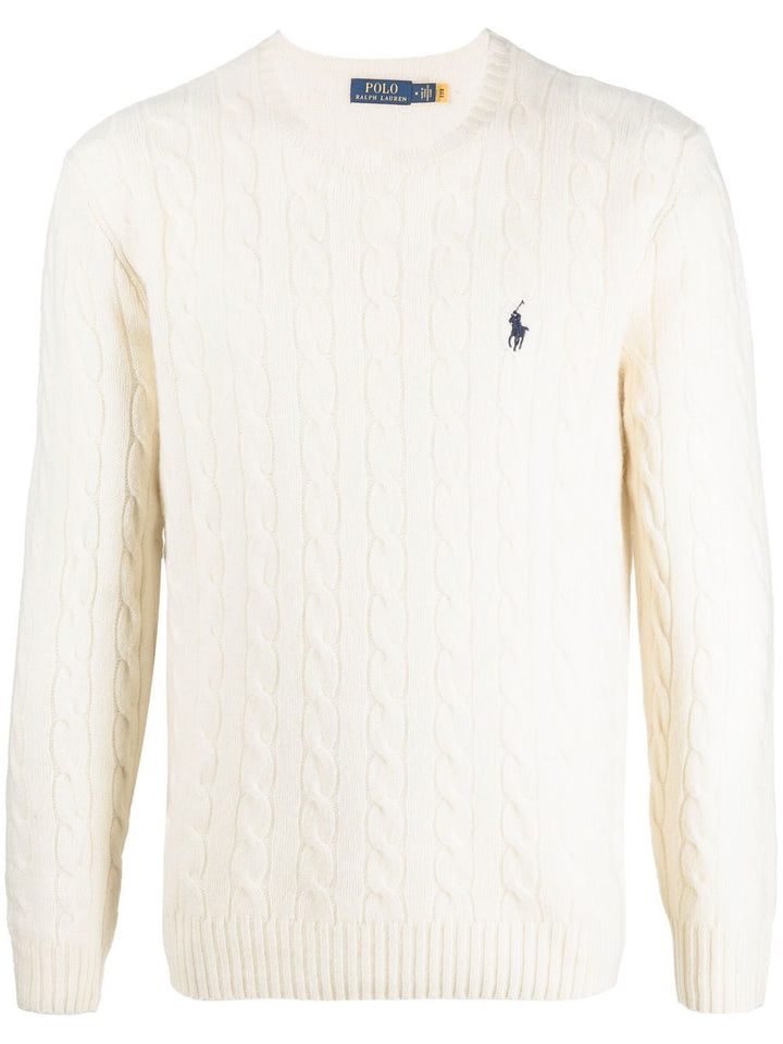 Maglione avorio a trecce con ricamo 
