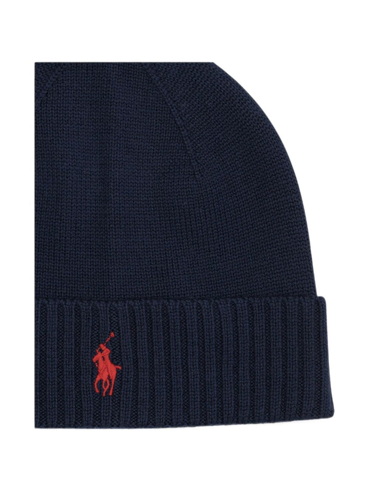 Berretto in lana con logo ricamato blu navy 