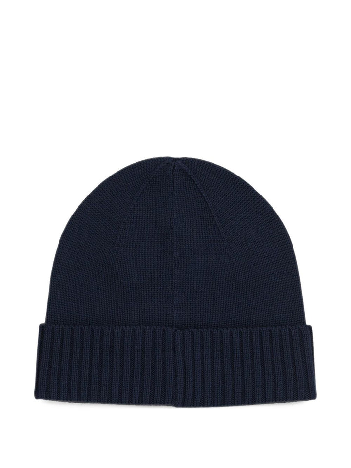 Berretto in lana con logo ricamato blu navy 
