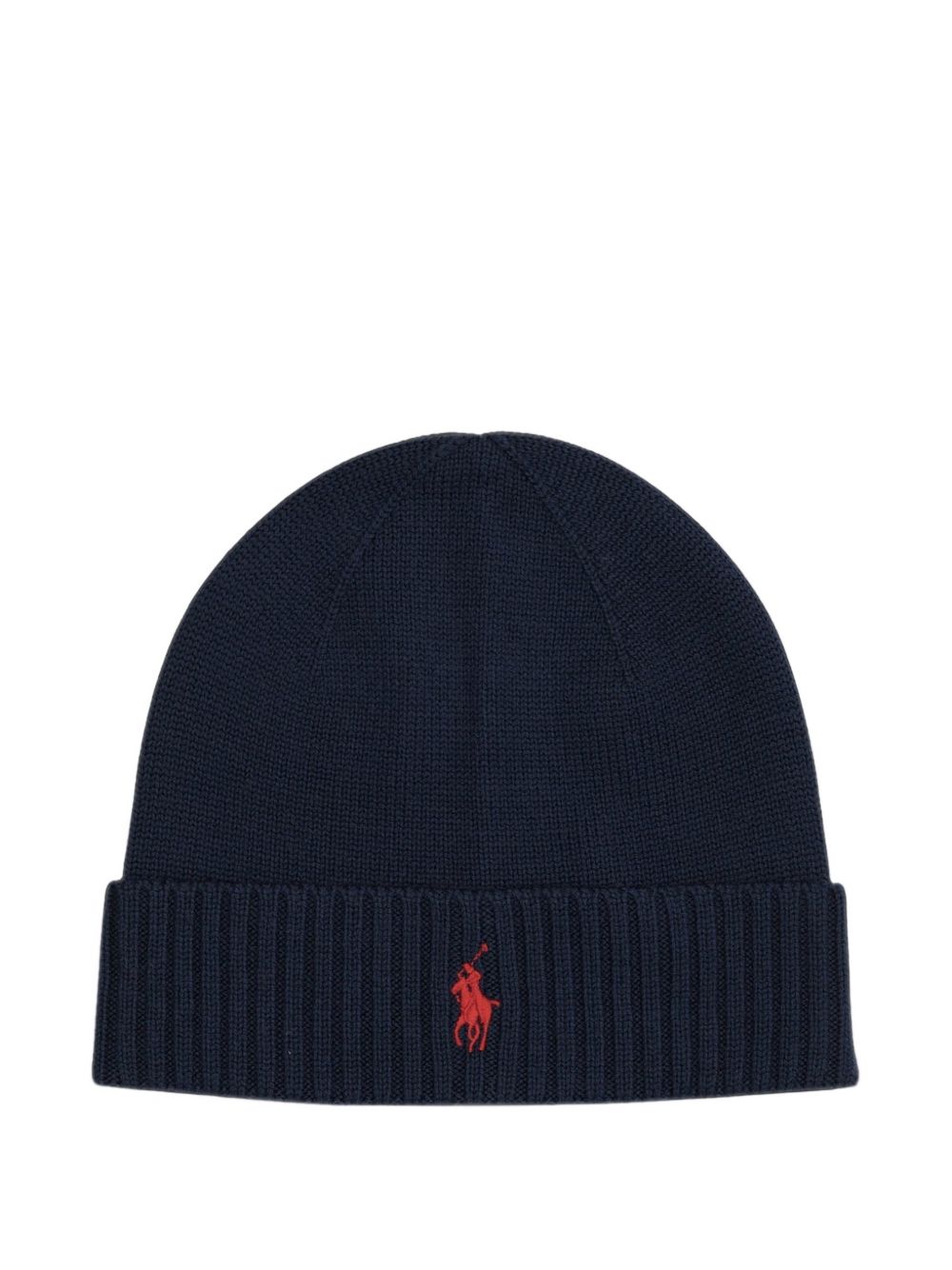 Berretto in lana con logo ricamato blu navy 