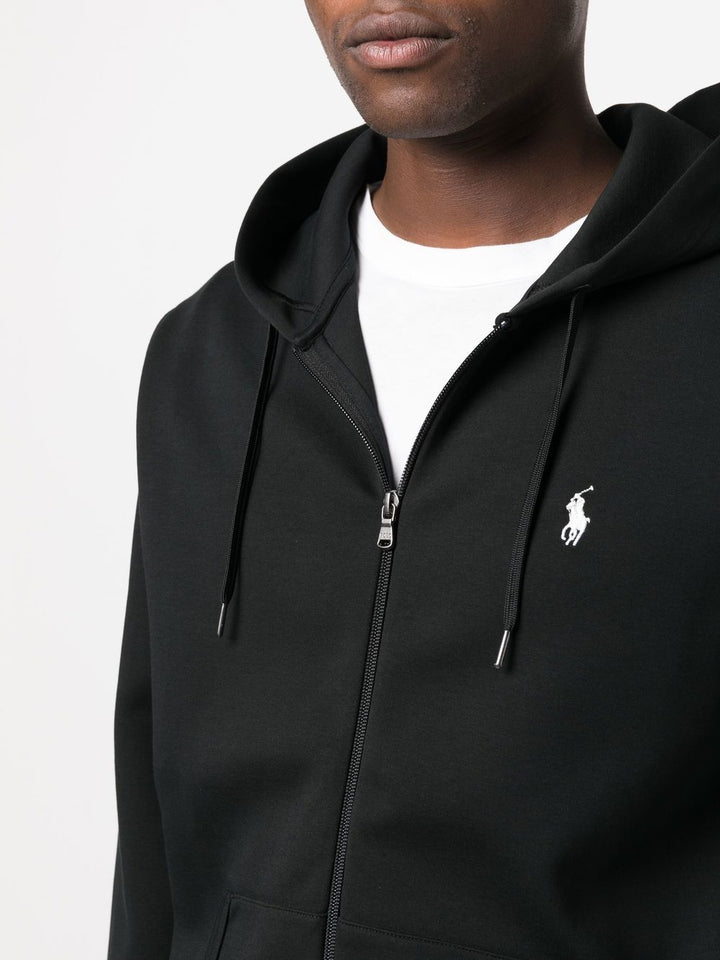 Felpa nera con cappuccio e zip 