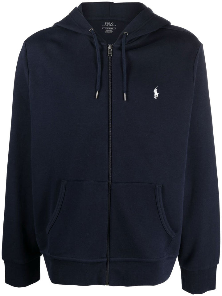 Felpa blu navy con cappuccio e zip 