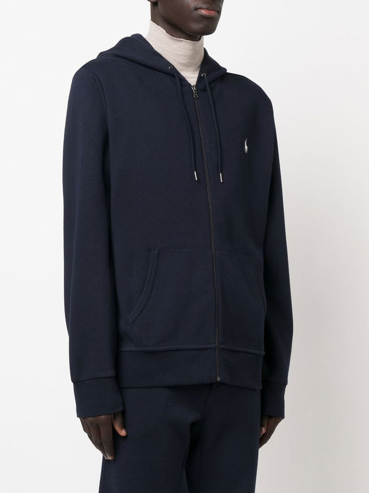 Felpa blu navy con cappuccio e zip 