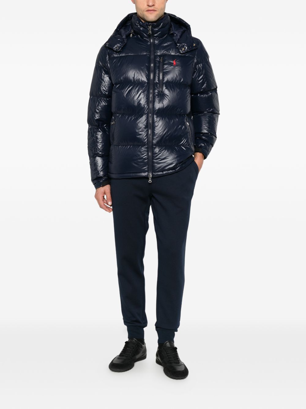 Pantaloni sportivi con logo ricamato blu navy<BR/> 
