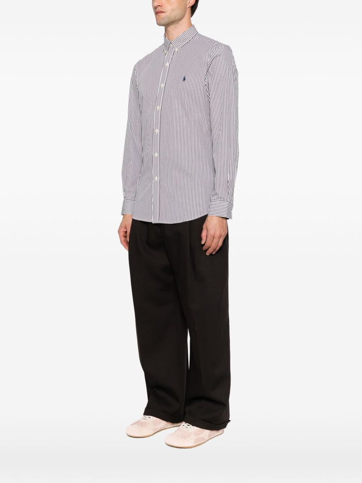 Camicia a righe con logo ricamato in cotone marrone 