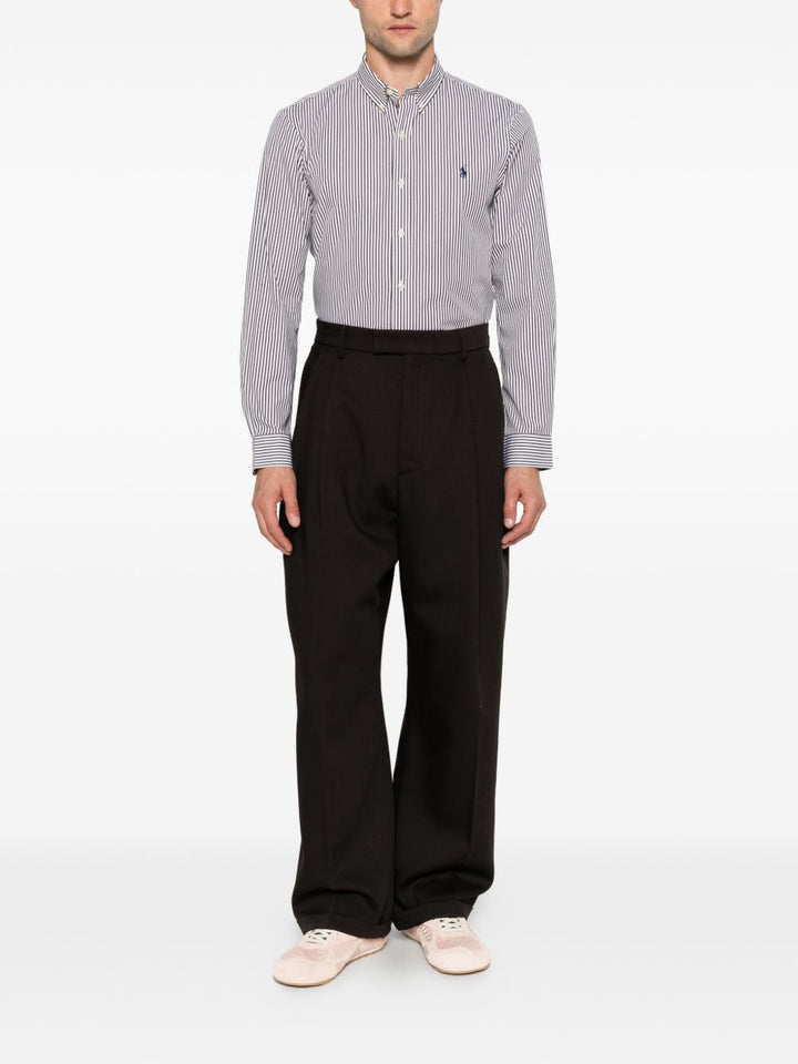 Camicia a righe con logo ricamato in cotone marrone 