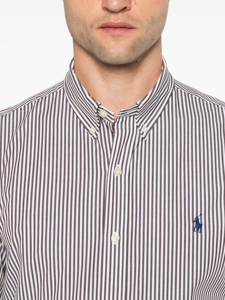 Camicia a righe con logo ricamato in cotone marrone 