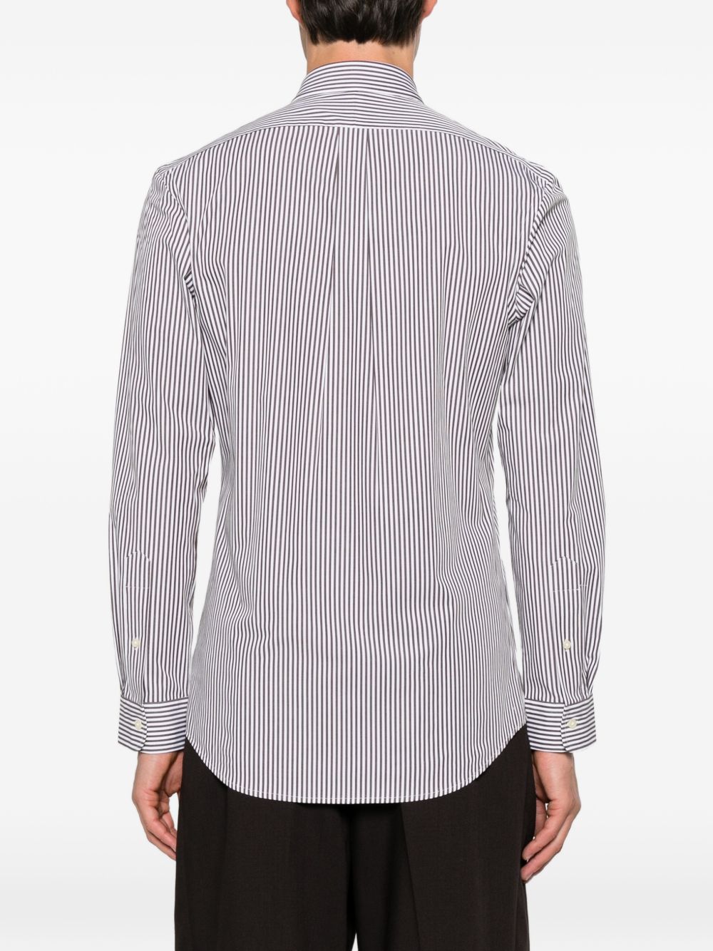 Camicia a righe con logo ricamato in cotone marrone 