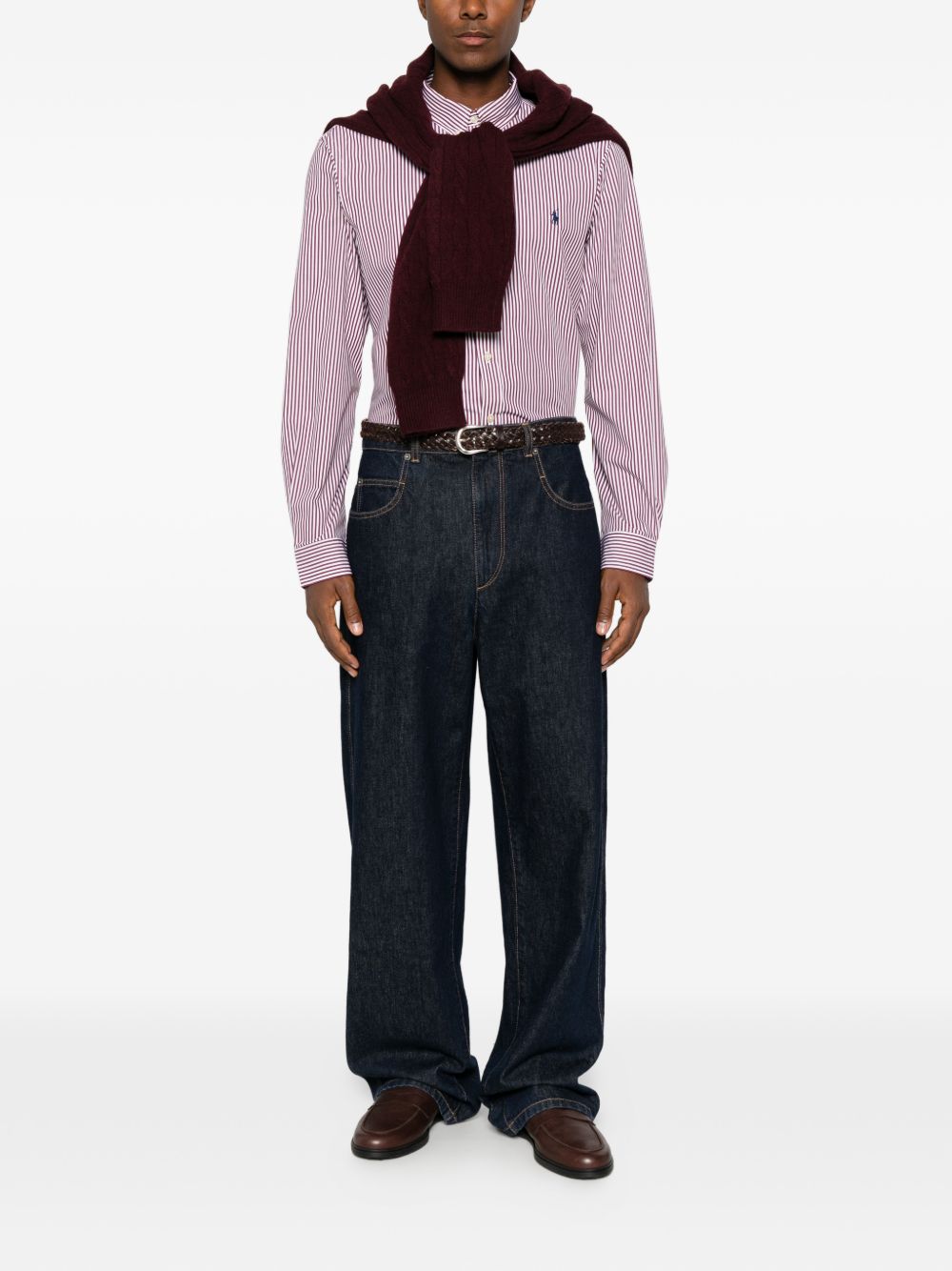 Camicia a righe verticali in cotone rossa 