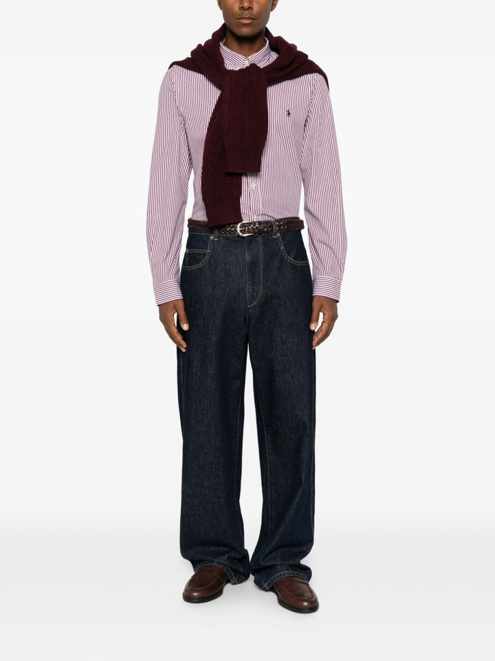 Camicia a righe verticali in cotone rossa 