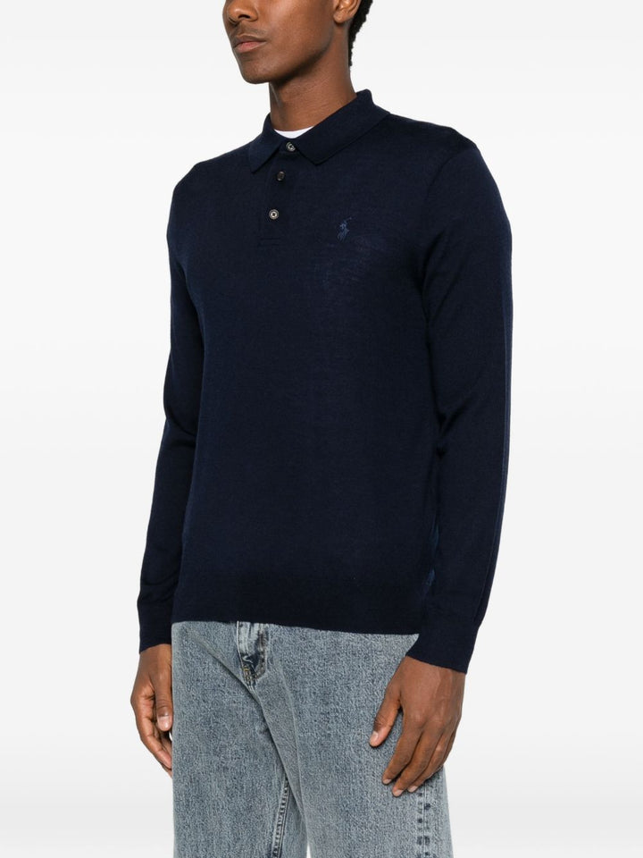 Maglione polo con motivo Pony in lana blu navy 