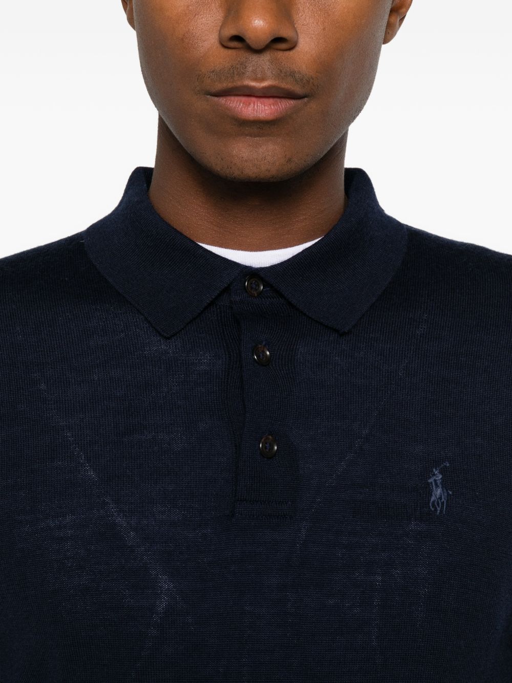 Maglione polo con motivo Pony in lana blu navy 