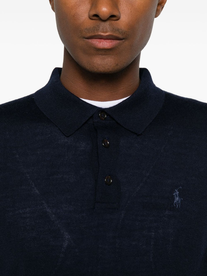 Maglione polo con motivo Pony in lana blu navy 