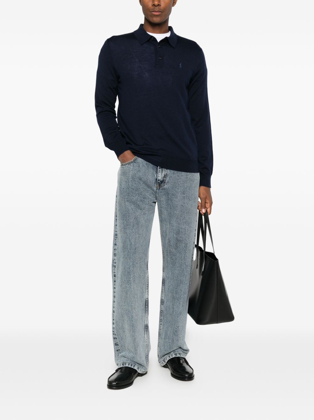 Maglione polo con motivo Pony in lana blu navy 